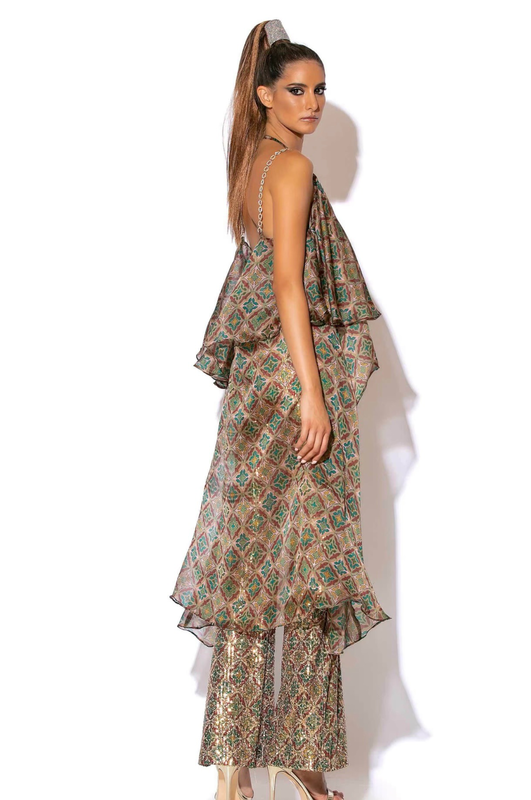 Frilled top with embellished straps-null