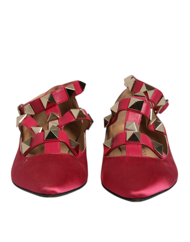 Red gold studded pointed toe ballet flats shoes-null