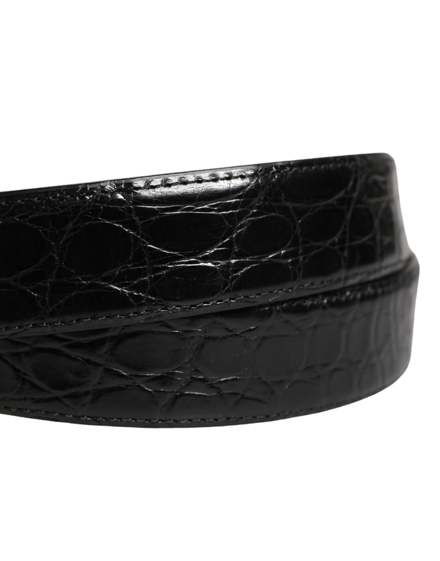 Men black exotic leather logo buckle belt-null