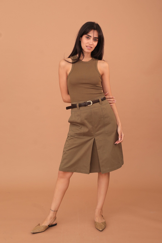 Anastasia pleated skirt with belt - khaki-null
