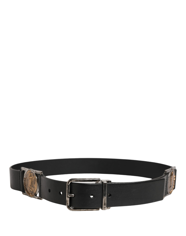 Men black classic leather metal buckle belt-null
