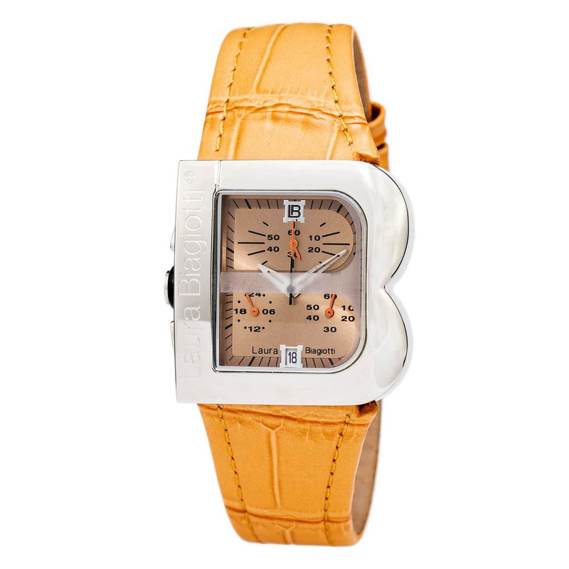 Orange leather dress watch-null