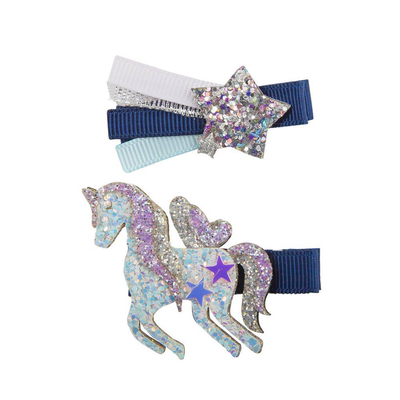 Ακ κλιπ μαλλιων αστερι & μονοκερος μπλε τκ#6, , medium