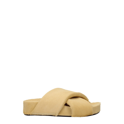 Beige horsehair slippers, Beige, medium