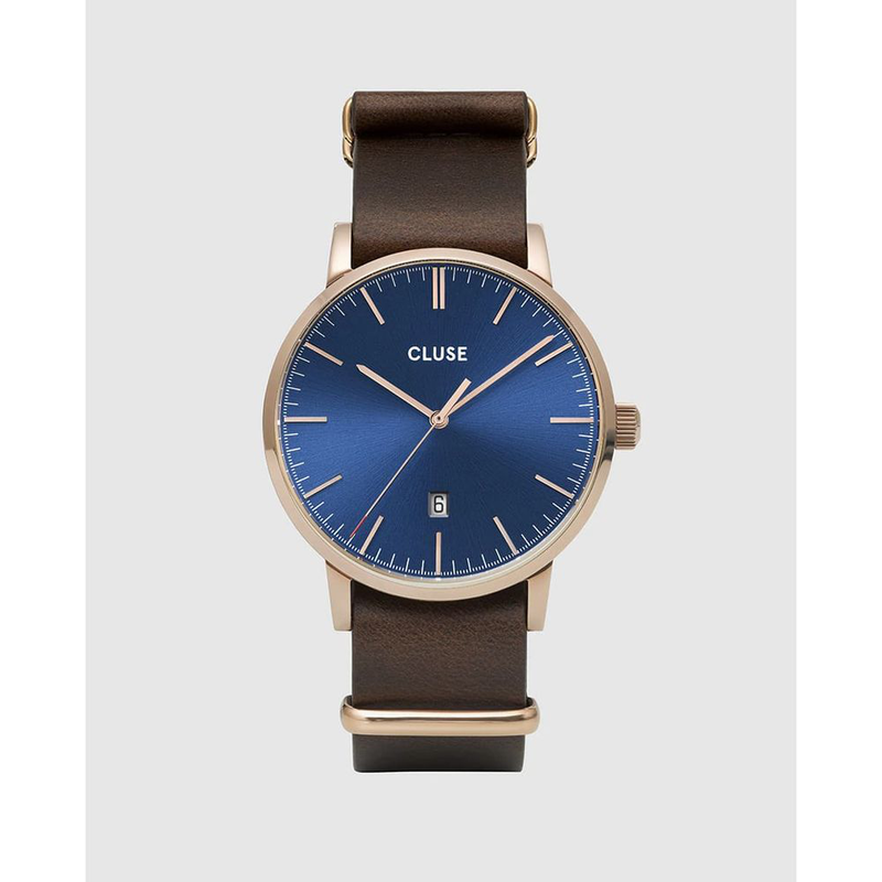 Brown leather dress watch-null