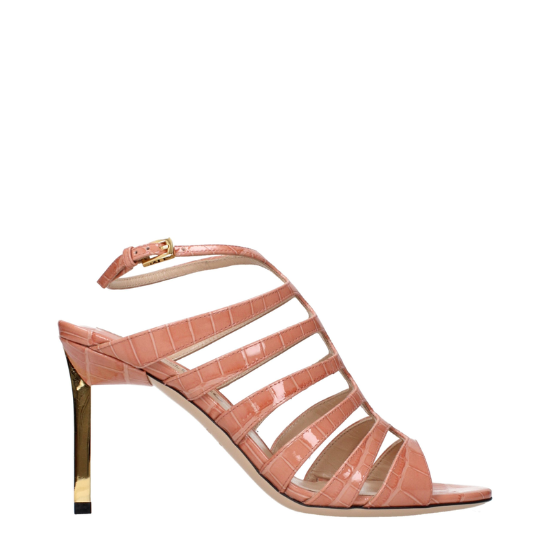 Pink leather stiletto heel sandals-null