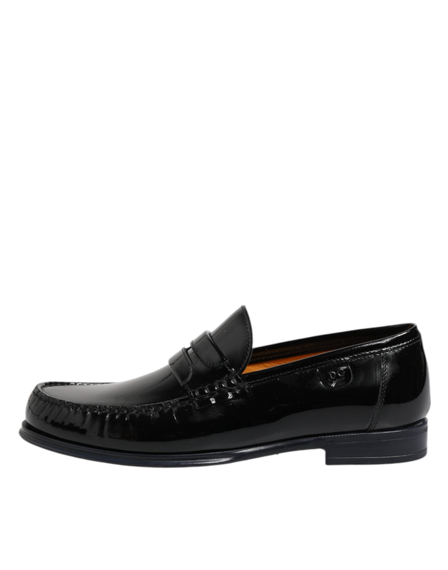 Black leather slip on loafers dress shoes-null