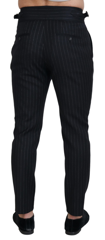 Black wool striped chino pants-null