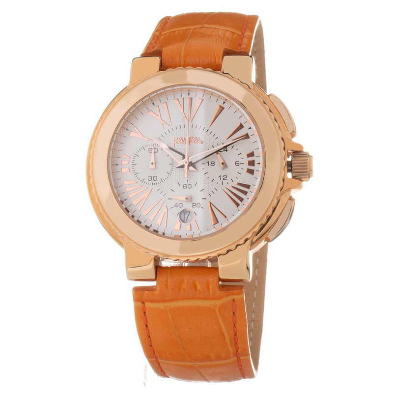 Orange leather dress watch-null