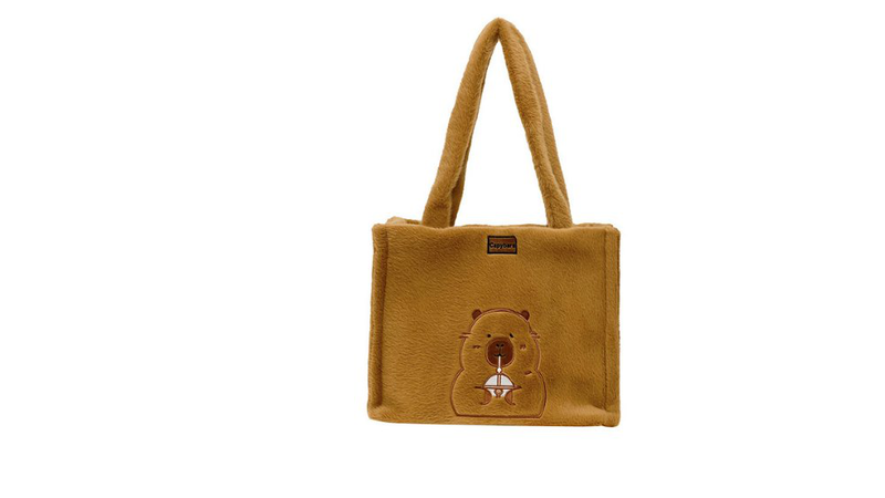 Capybara plush tote bag – cute brown furry shopping bag-null