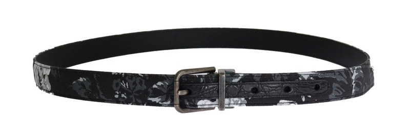Black cayman linen leather belt-null