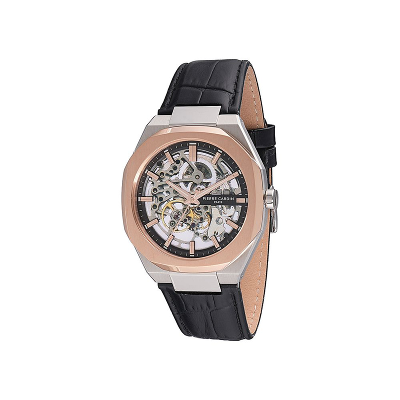 Black leather dress watch-null
