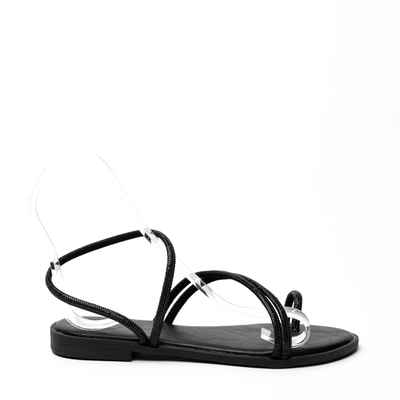 Athenais embellished women flat sandals with strass, Black, medium