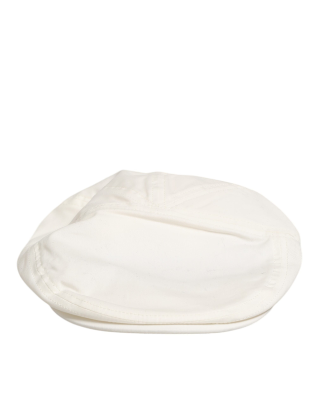 White cotton blend leather trim flat men cap hat-null