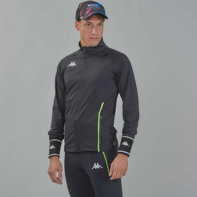Kappa ανδρική αθλητική ζακέτα kombat run flap, Black, medium