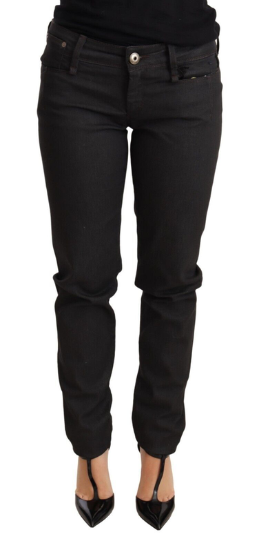 Black low waist skinny slim trouser cotton jeans-null