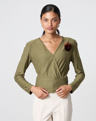 Blouse embossed, Olive, medium