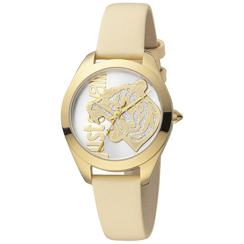 Beige leather dress watch-null