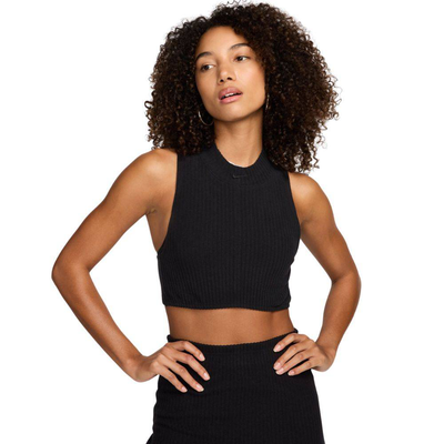 Nike sportswear mock-neck rib cropped tank, Black, medium