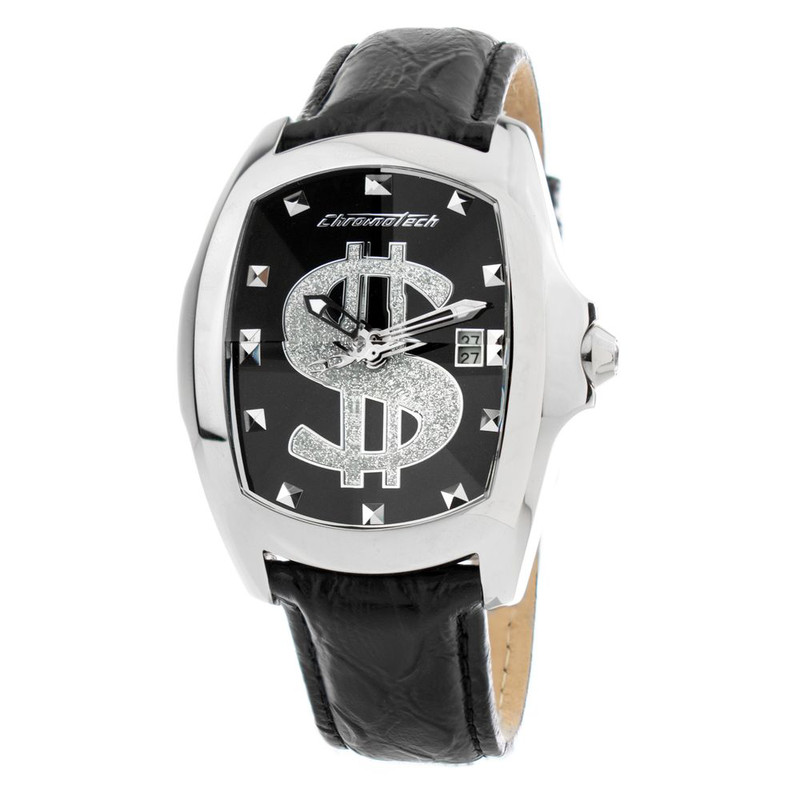 Black leather dress watch-null