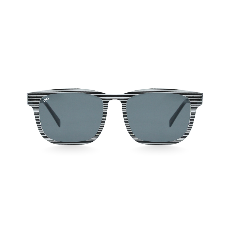 OJO sunglasses sqaure wooden handmade with black grey frame and temples and black lenses-null