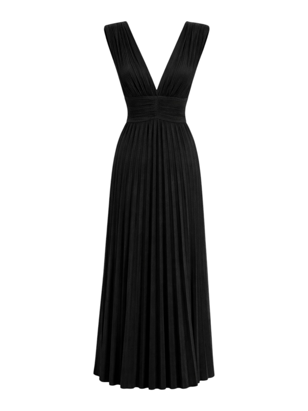 Lurex pleated maxi dress - black-null