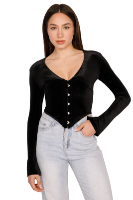 Corsetry velvet top, Black, medium