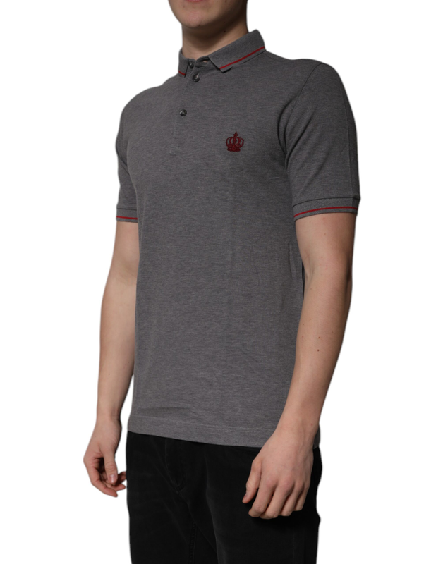 Gray cotton crown collared polo t-shirt-null