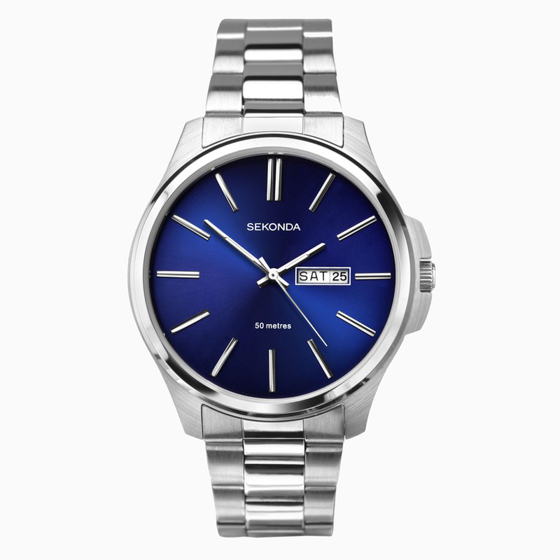 Sekonda men's watch | silver case & stainless steel bracelet with blue dial - 1224-null