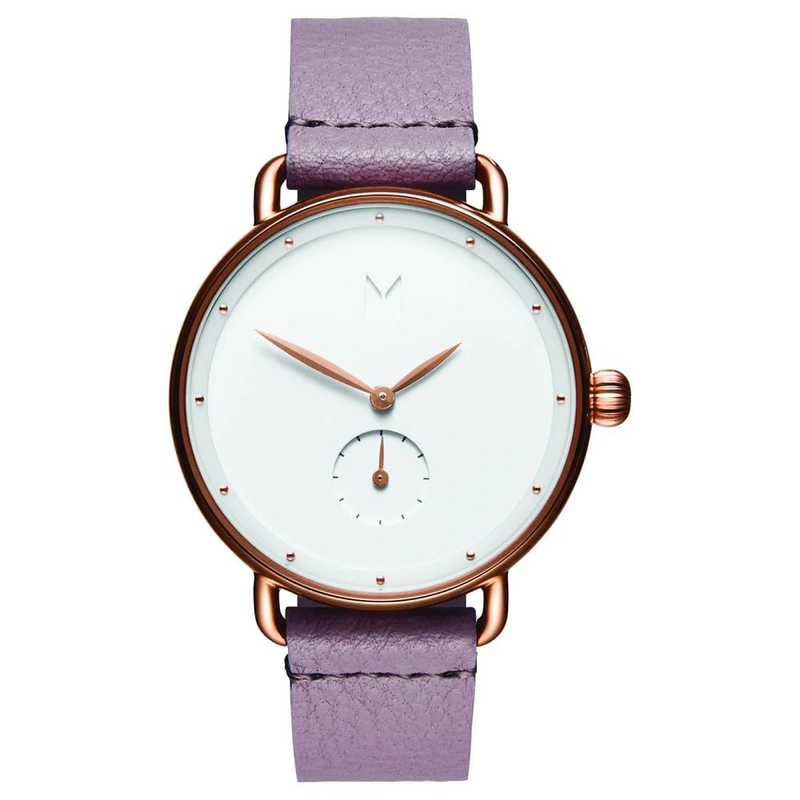 Purple leather dress watch-null