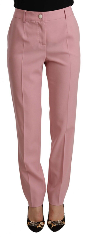 Pink wool stretch high waist trouser pants-null