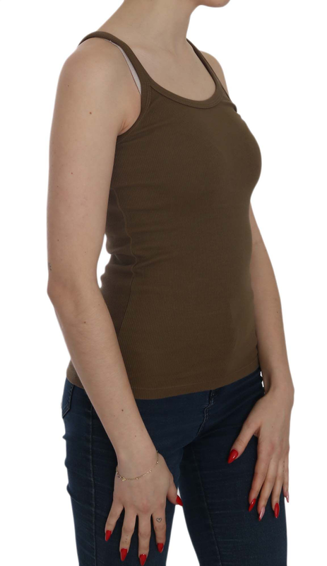 Brown sleeveless spaghetti strap blouse top-null