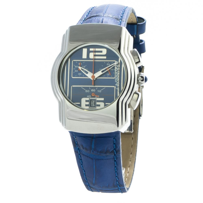 Blue leather dress watch-null
