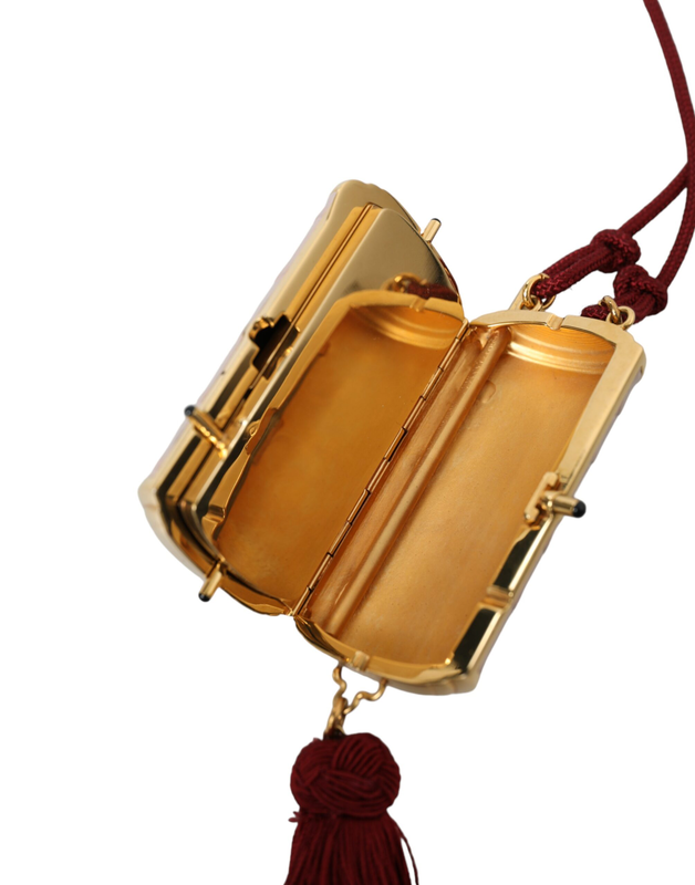 Pink exotic leather mini mirror tassel makeup bag-null