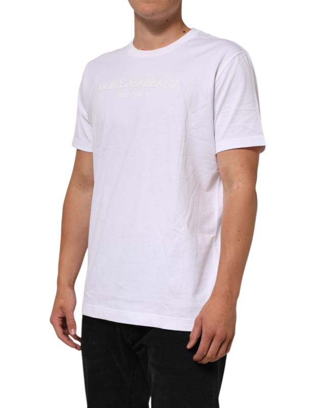 White cotton crew neck short sleeves t-shirt-null