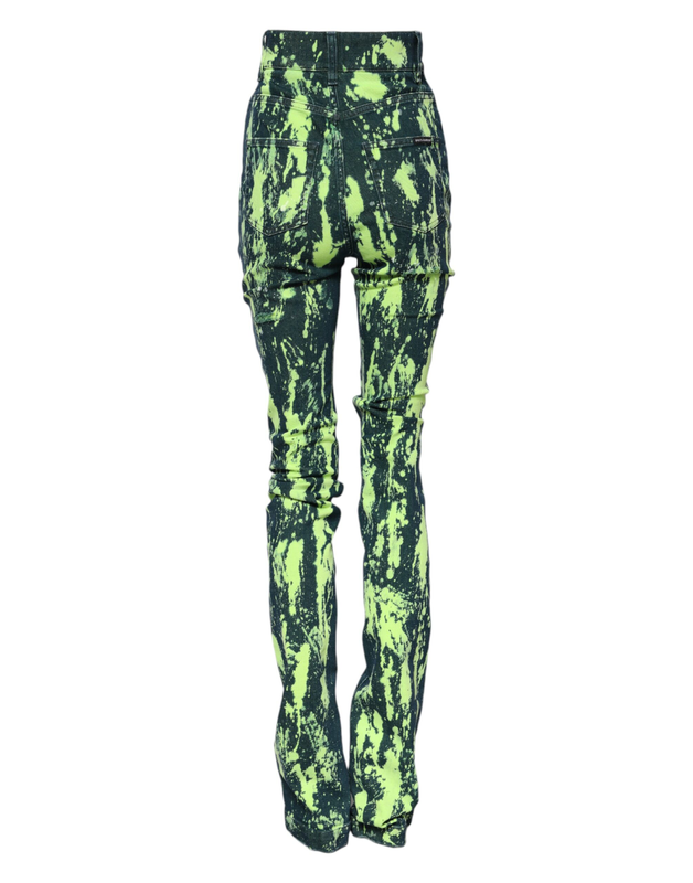Green color splash high waist denim jeans-null