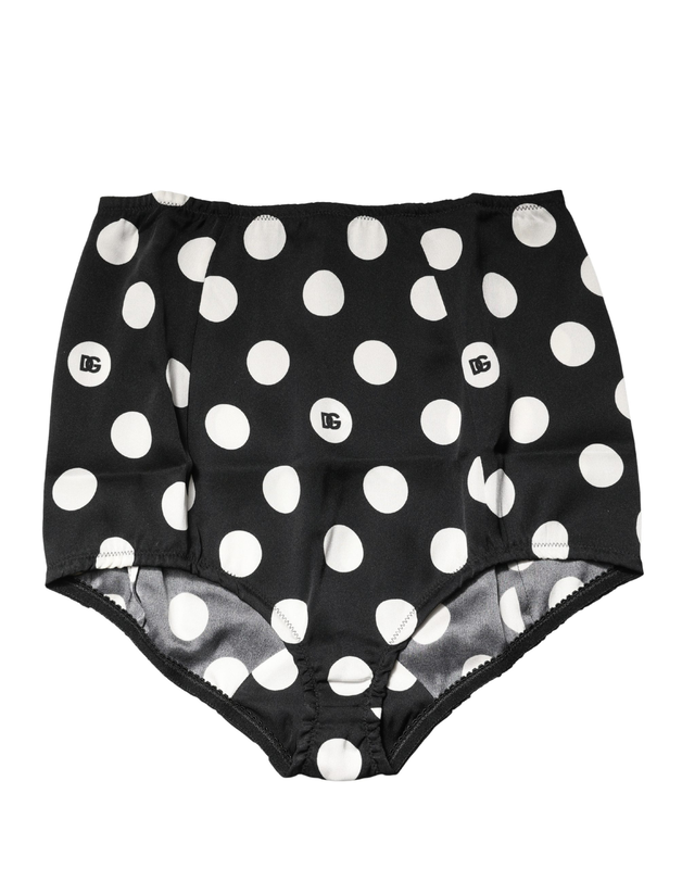 Black polka dot high waist girdle panty underwear-null