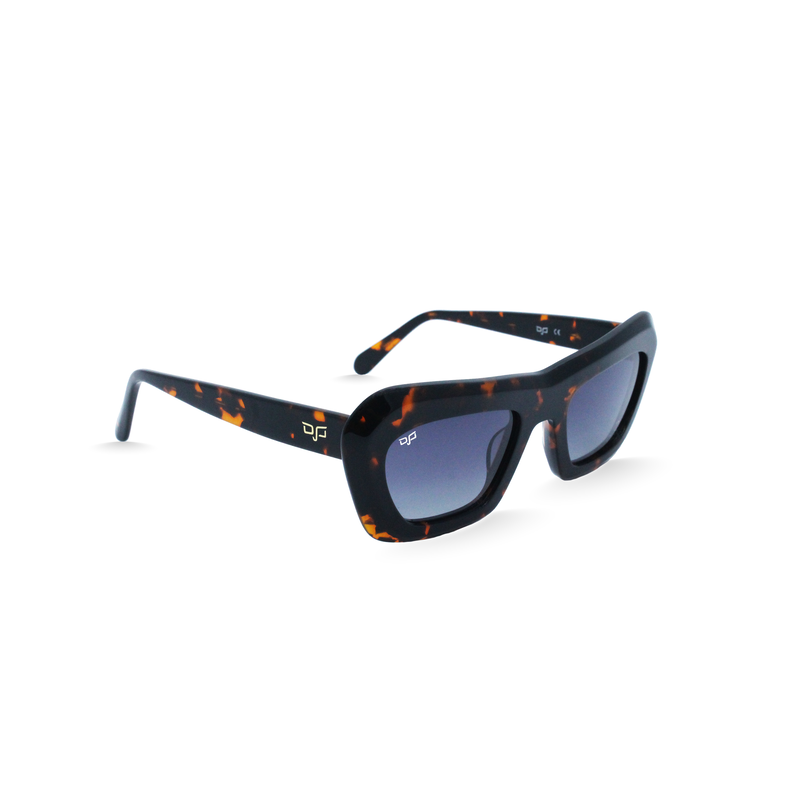 OJO sunglasses square handmade shell brown frame and temples with grey polarised lenses rx image number null
