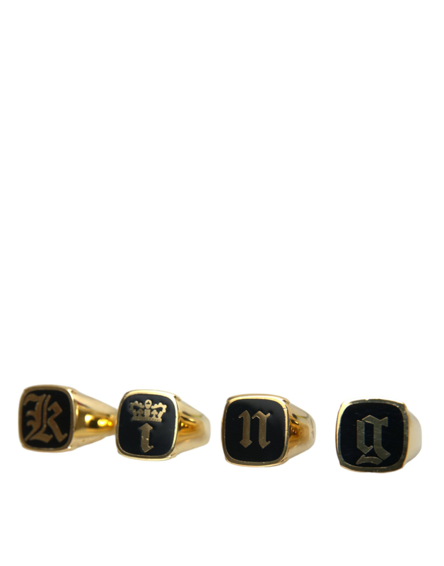 Gold brass king enamel set of 4 ring-null