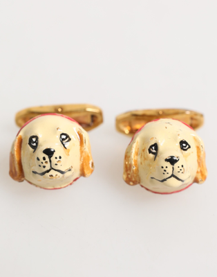Brass gold tone dog puppy men's accessories cufflink, Gold, medium
