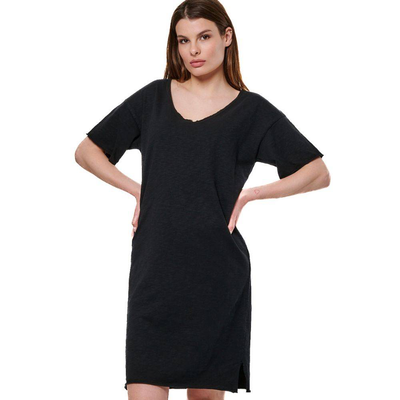 Women's slub v-neck dress, Black, medium