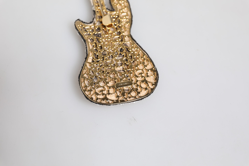 Gold brass logo beaded guitar pin brooch-null