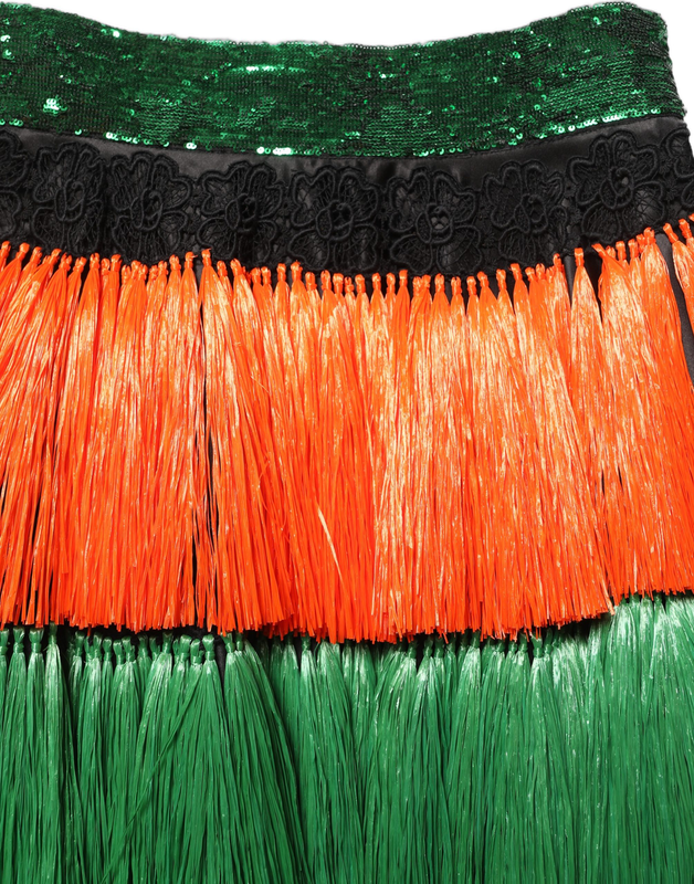 Multicolor fringe sequin high waist knee length skirt-null