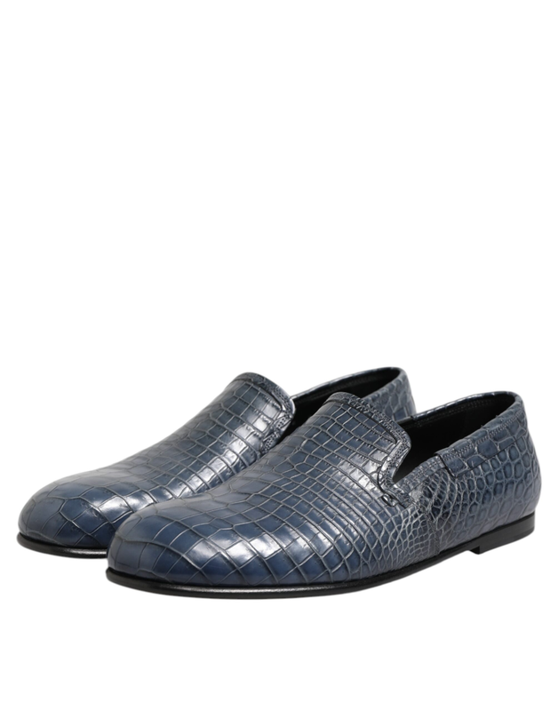 Blue exotic leather slip on loafers men dress shoes-null