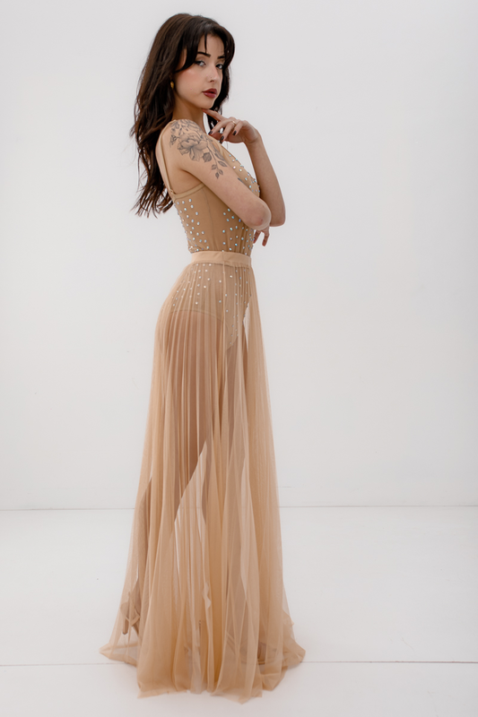Tull skirt in pleated mesh nude-null