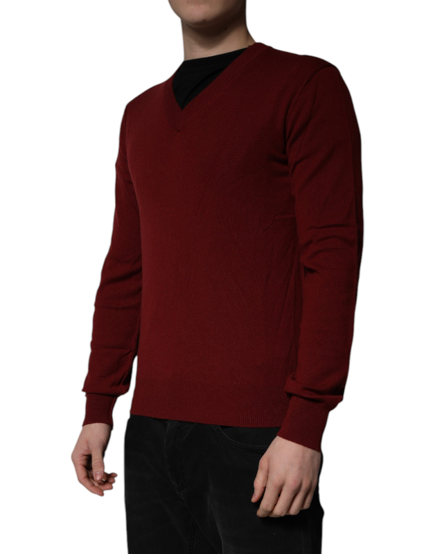 Maroon cashmere v-neck men pullover sweater-null