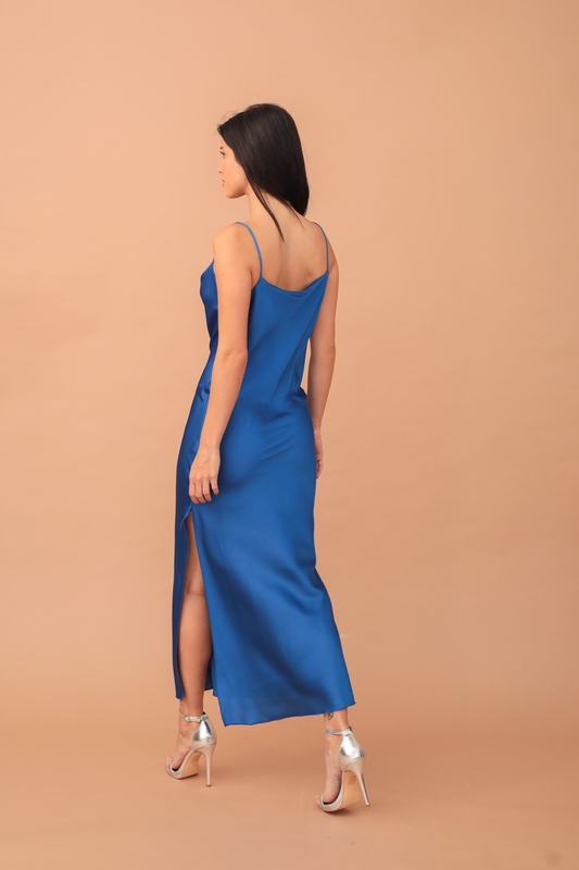 Calamity satin maxi draped dress - electric blue-null