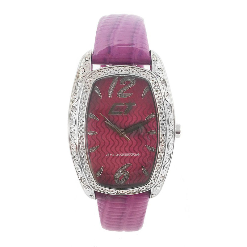 Purple leather dress watch-null