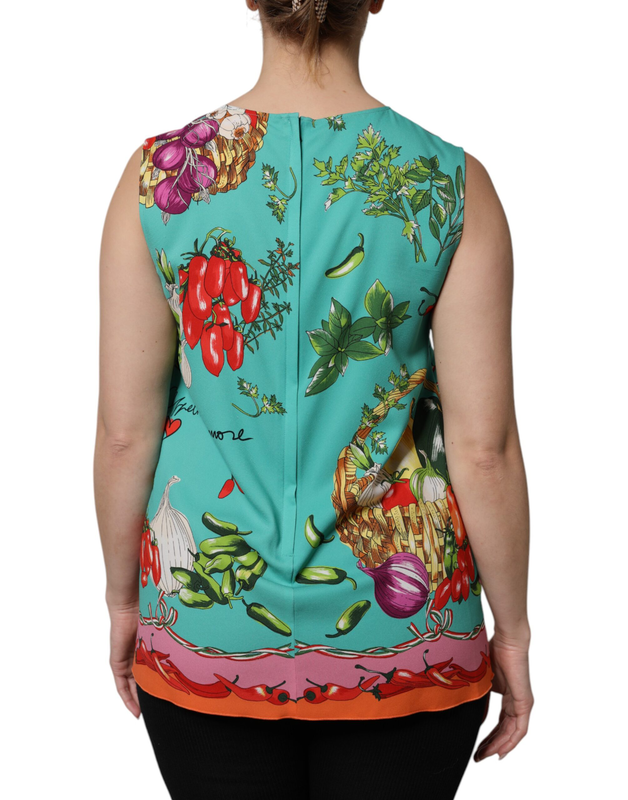 Multicolor floral silk sleeveless tank top-null