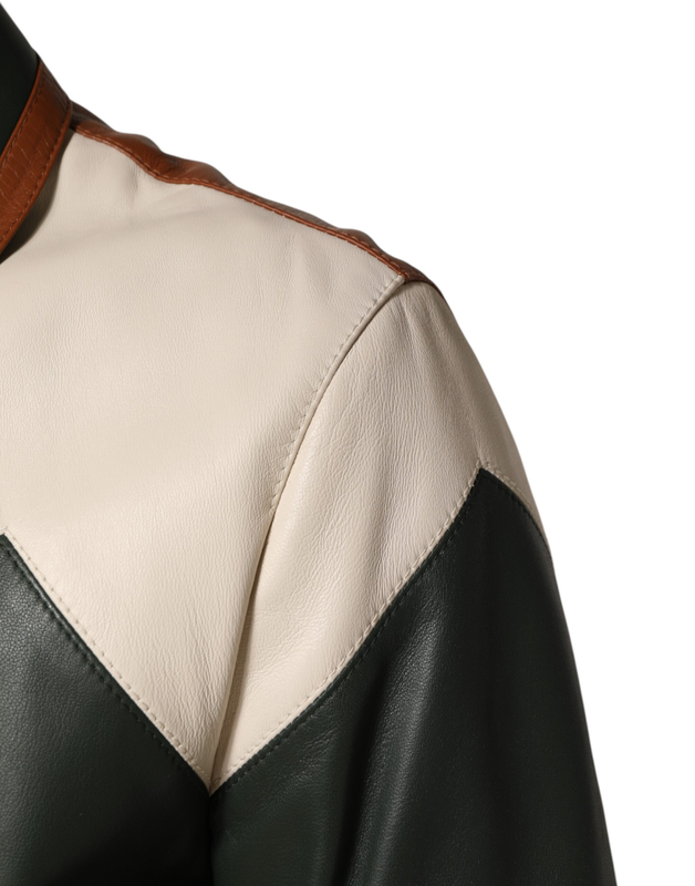 Multicolor leather full zip men biker jacket-null